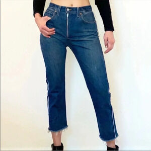 Redone/ Levi’s exposed front zip raw denim crop jeans
